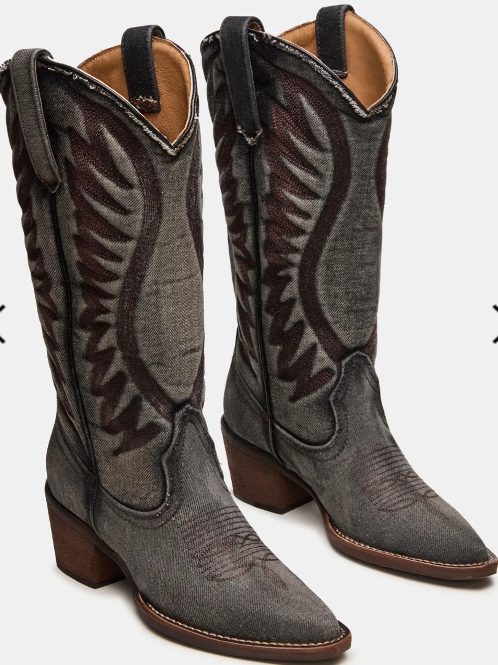 Steve Madden Albany Denim Embroidered Western Cowboy Boots Women’s Size 6 New In